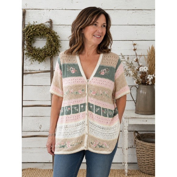 Classic Elements Sweaters - Vintage Classic Elements Cottagecore Floral Knit Cardigan Sweater XL Grannycore